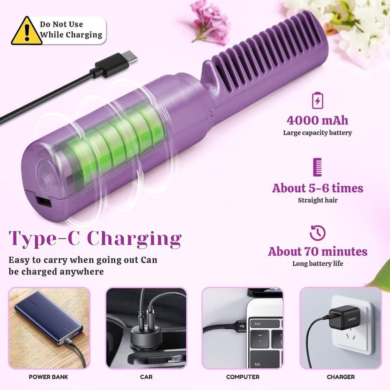 Electric Portable Hair Straightener Comb